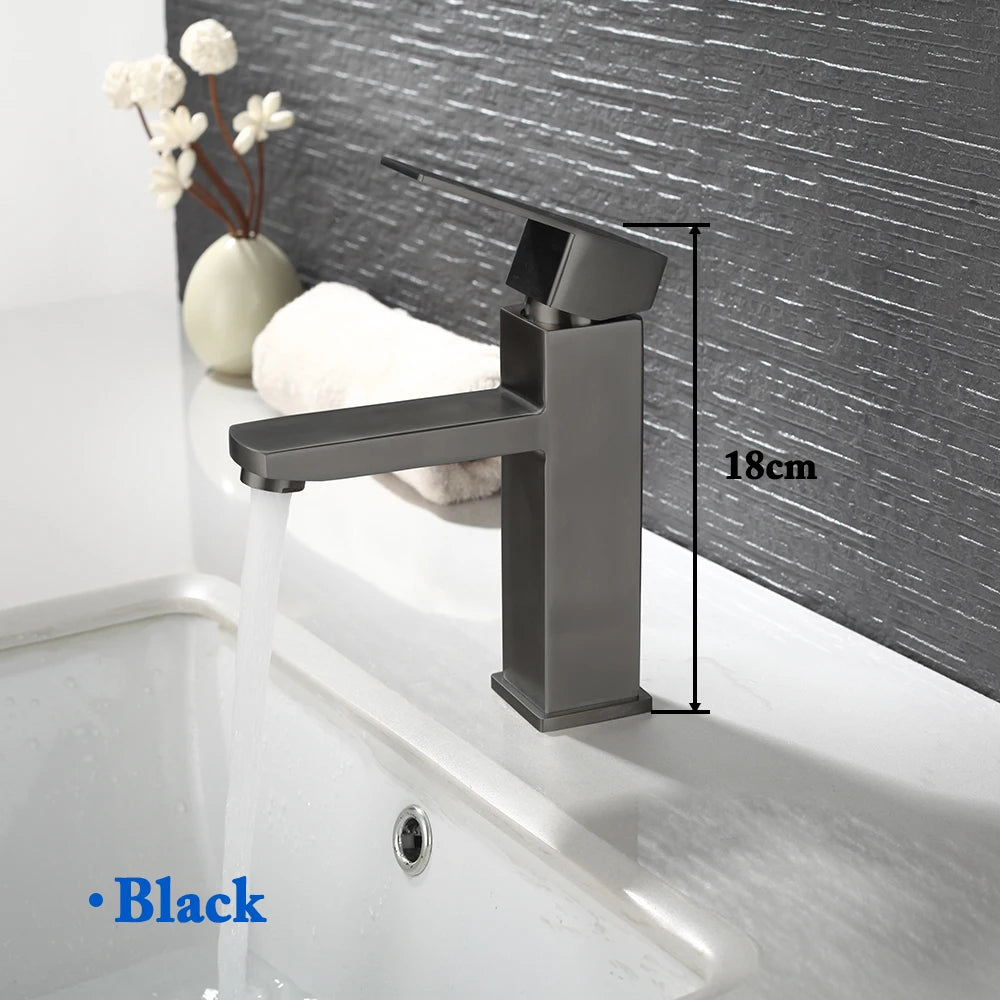 Basin Sink Bathroom Faucet Deck Mounted Hot Cold Water Basin Mixer Taps Matte Black Lavatory Sink Tap Crane（Hose Not Include）