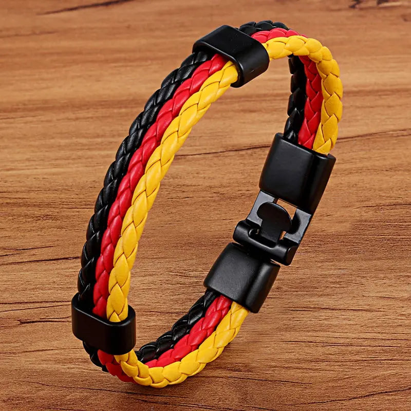 Stainless Steel Men Women Spain Germany France Italy Argentina National Flag PU Leather Bracelets Handmade Jewelry
