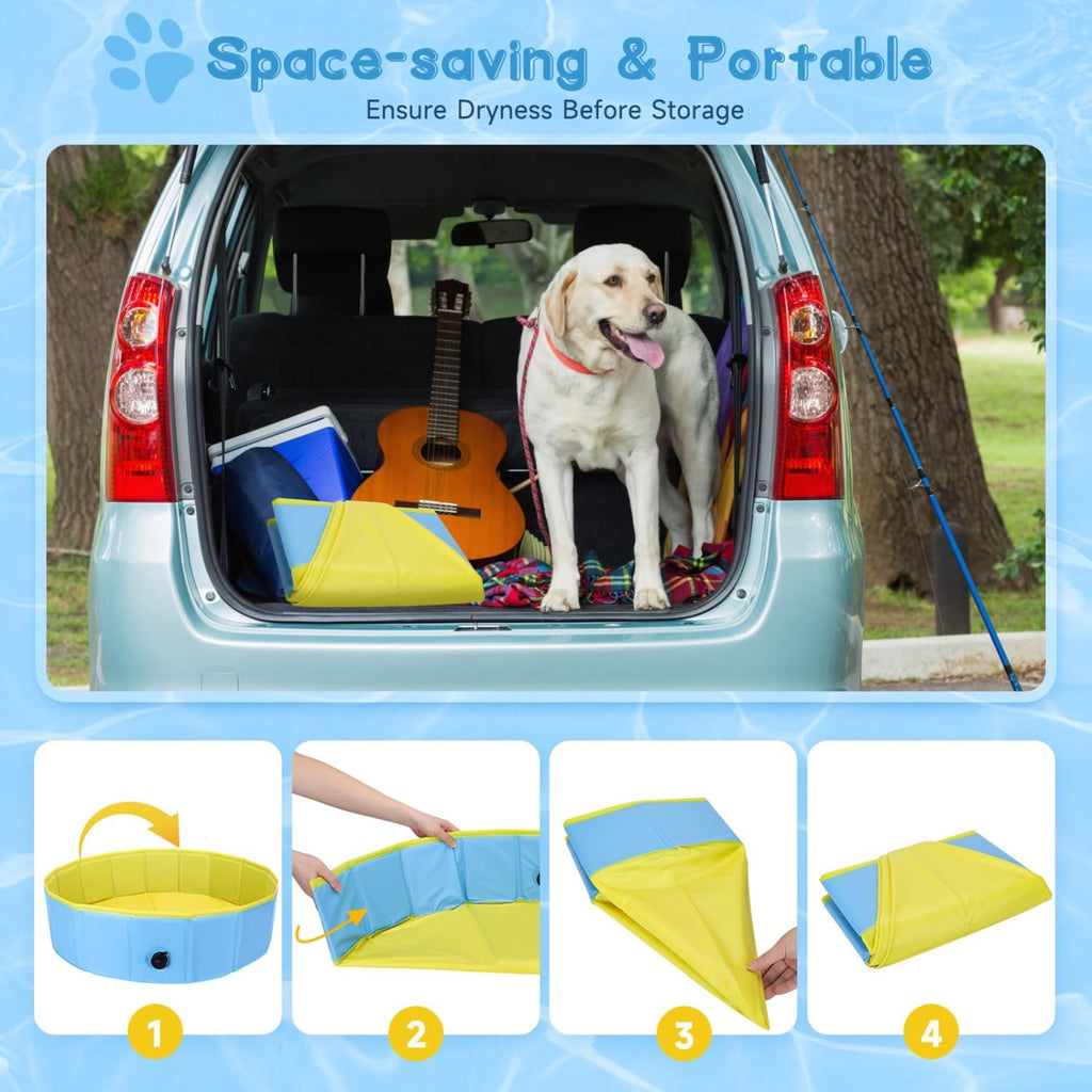 Nobleza Piscina Para Perros Grandes Y Pequeños, Bañera Plegable Rigida Antideslizante Para Mascotas, Gatos, 160 * 30Cm, L, Azul & Amarillo