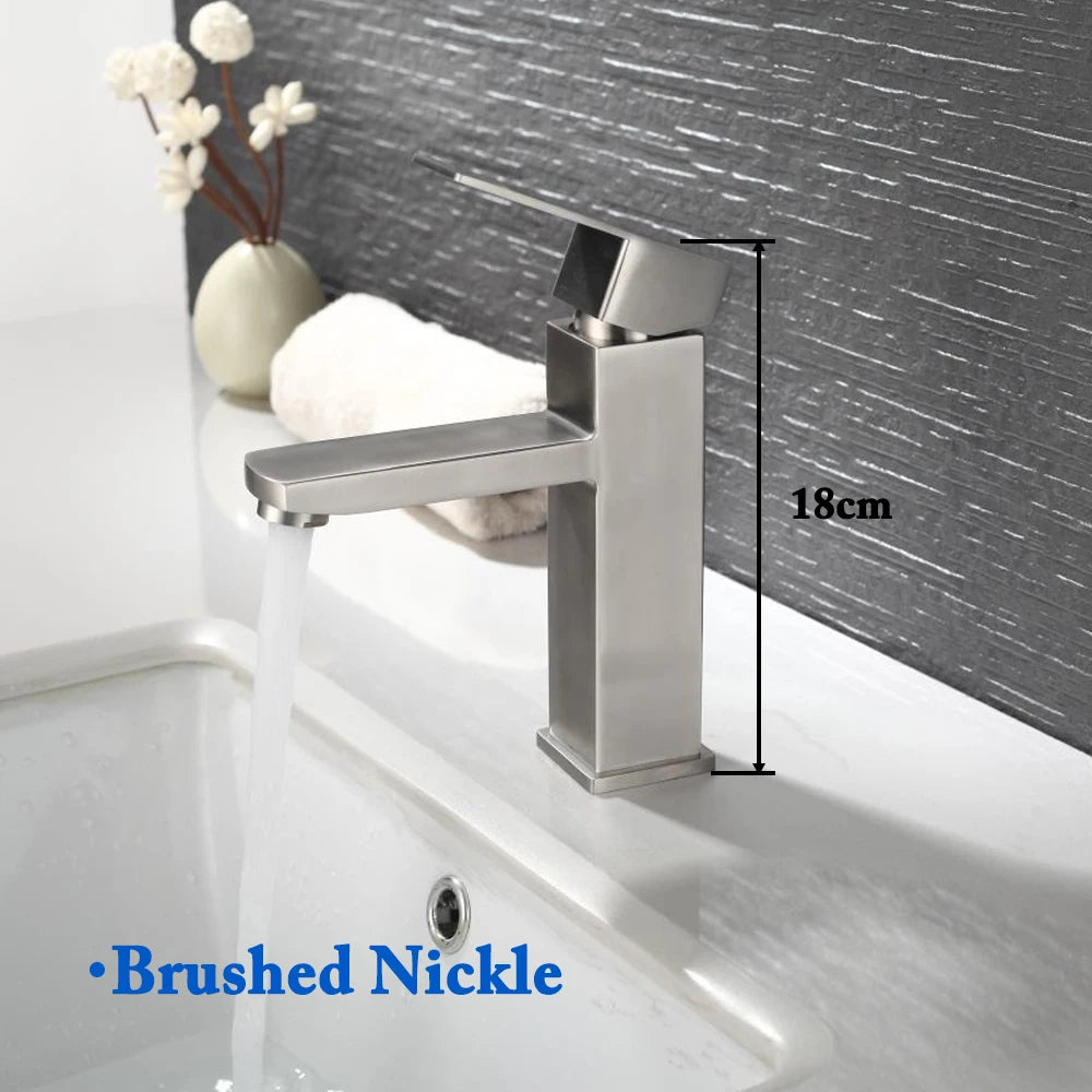 Basin Sink Bathroom Faucet Deck Mounted Hot Cold Water Basin Mixer Taps Matte Black Lavatory Sink Tap Crane（Hose Not Include）