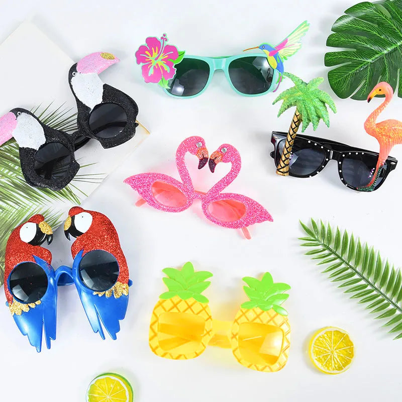 6Pcs/Set Hawaiian Party Sunglasses Flamingo Tropical Luau Pool Beach Party Decoration Supplies Funny Glasses Photo Props Wedding