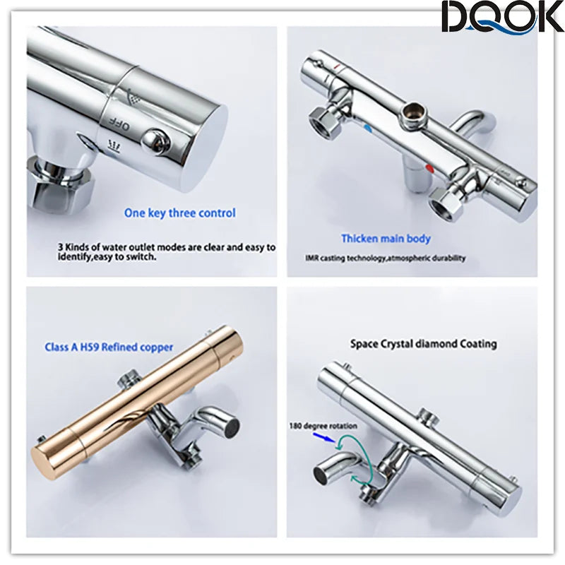 Thermostatic Shower Faucet Chrome Bathroom Shower Mixer Set Waterfall Rain Shower System Bathtub Faucet Taps