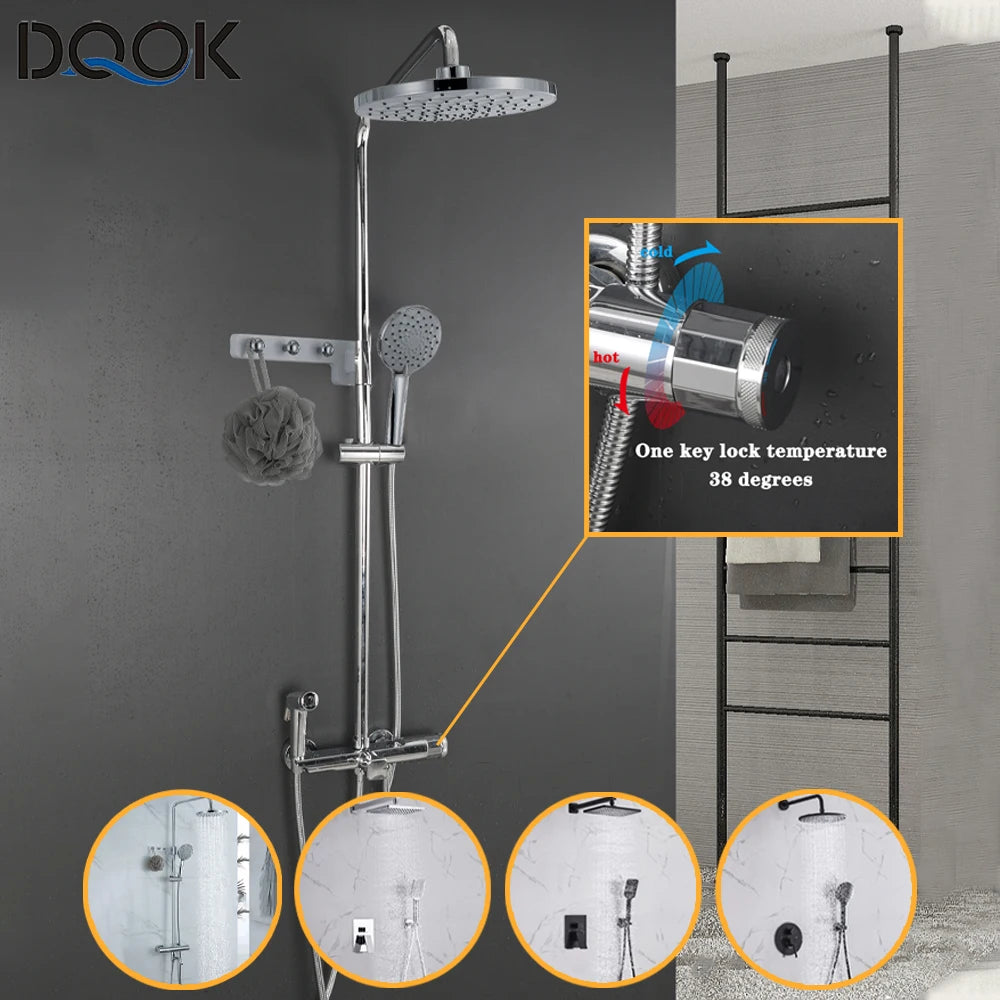 Thermostatic Shower Faucet Chrome Bathroom Shower Mixer Set Waterfall Rain Shower System Bathtub Faucet Taps