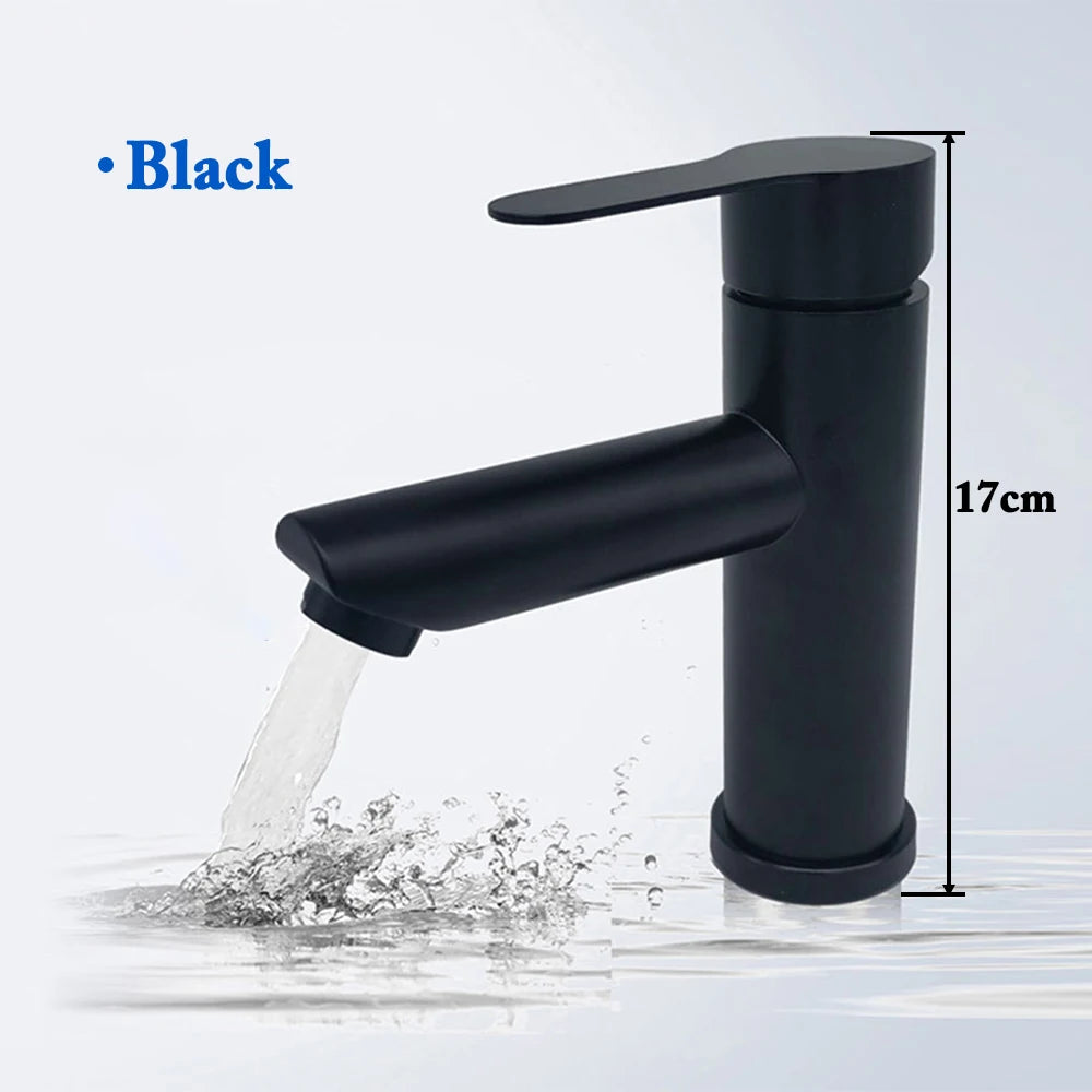 Basin Sink Bathroom Faucet Deck Mounted Hot Cold Water Basin Mixer Taps Matte Black Lavatory Sink Tap Crane（Hose Not Include）