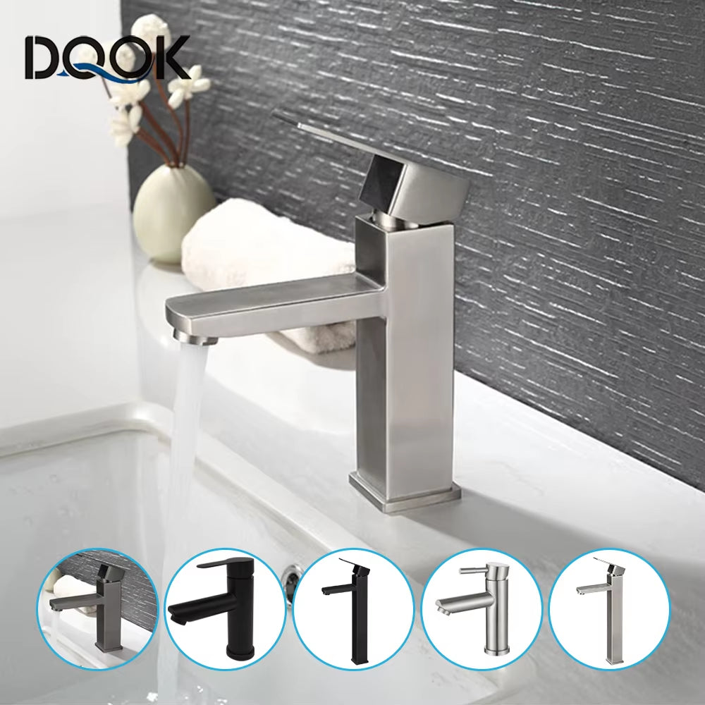 Basin Sink Bathroom Faucet Deck Mounted Hot Cold Water Basin Mixer Taps Matte Black Lavatory Sink Tap Crane（Hose Not Include）