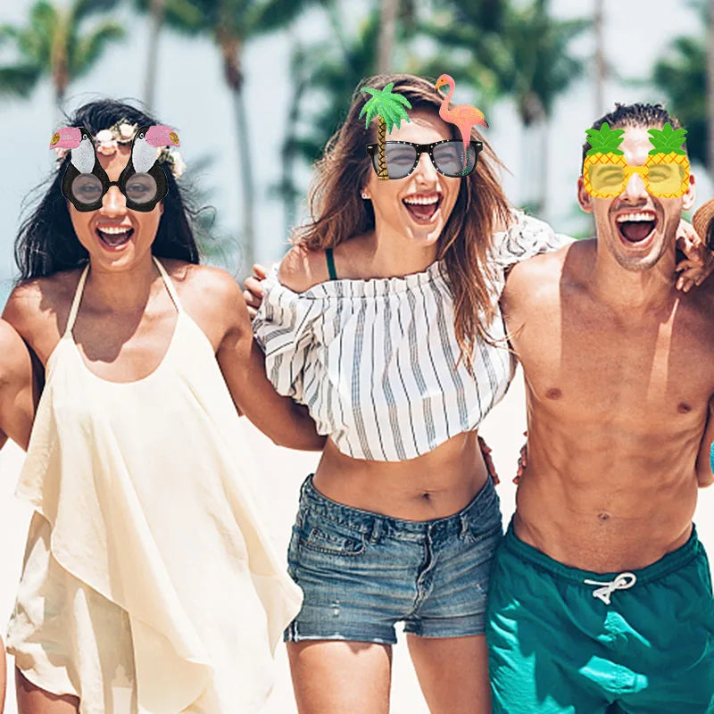 6Pcs/Set Hawaiian Party Sunglasses Flamingo Tropical Luau Pool Beach Party Decoration Supplies Funny Glasses Photo Props Wedding