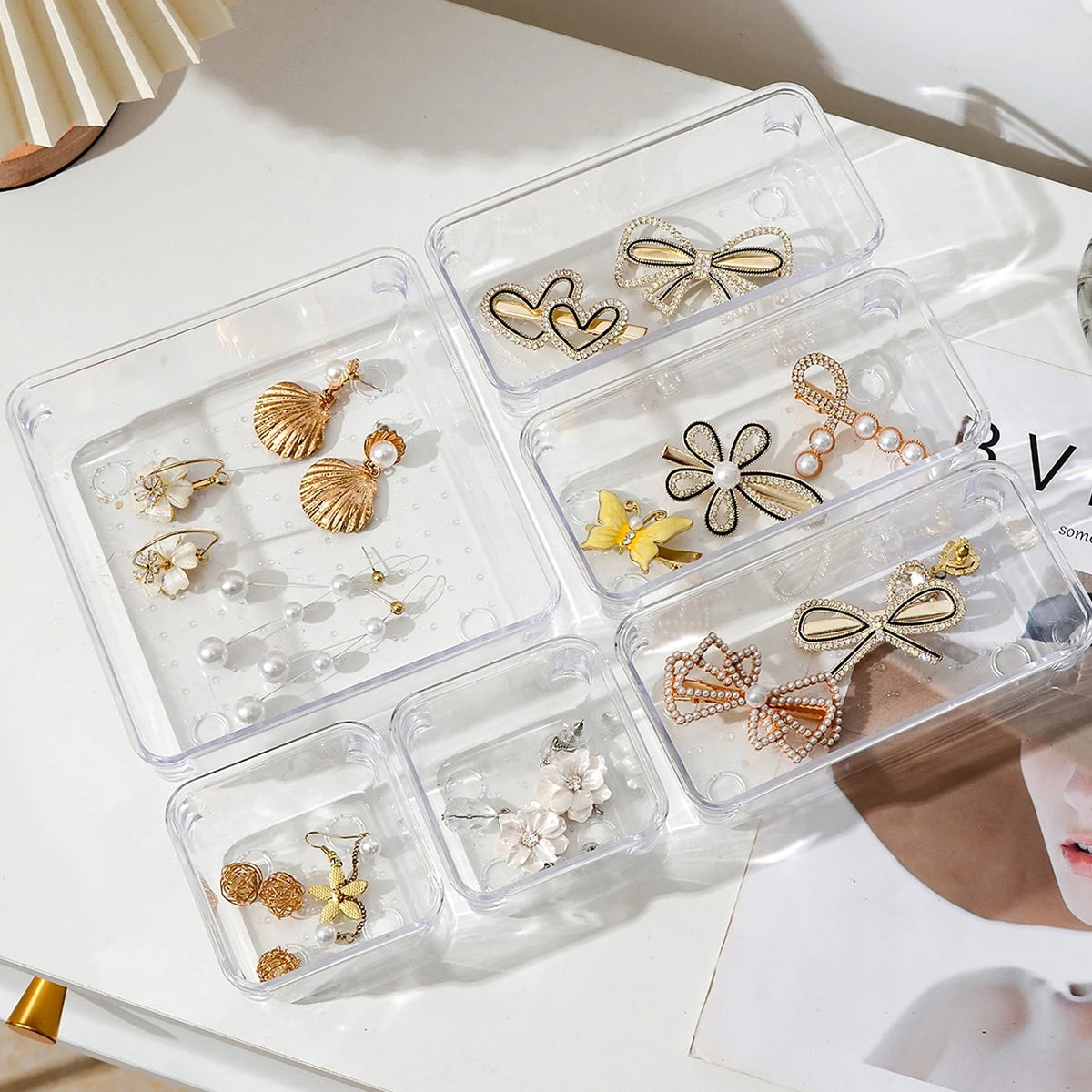 7Pc Desk Drawer Organizers Set Plastic Bathroom Storage Makeup Organizer Clear Transparent Storage Box Drawer Organizer