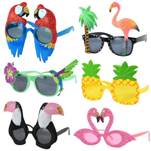 6Pcs/Set Hawaiian Party Sunglasses Flamingo Tropical Luau Pool Beach Party Decoration Supplies Funny Glasses Photo Props Wedding