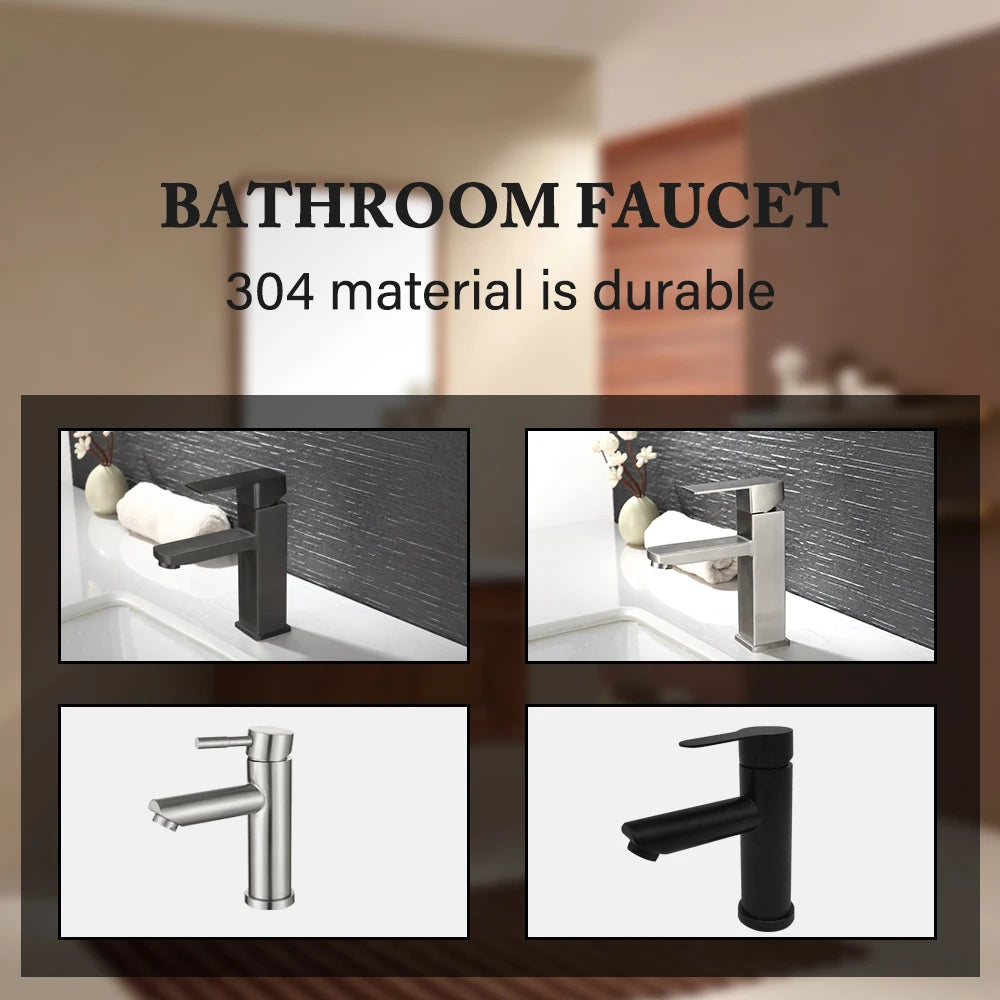 Basin Sink Bathroom Faucet Deck Mounted Hot Cold Water Basin Mixer Taps Matte Black Lavatory Sink Tap Crane（Hose Not Include）