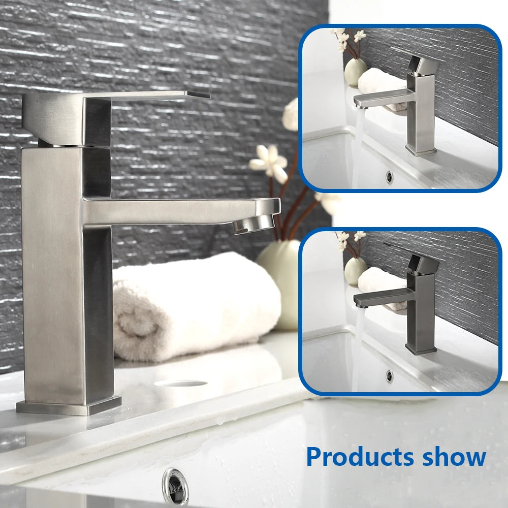 Basin Sink Bathroom Faucet Deck Mounted Hot Cold Water Basin Mixer Taps Matte Black Lavatory Sink Tap Crane（Hose Not Include）