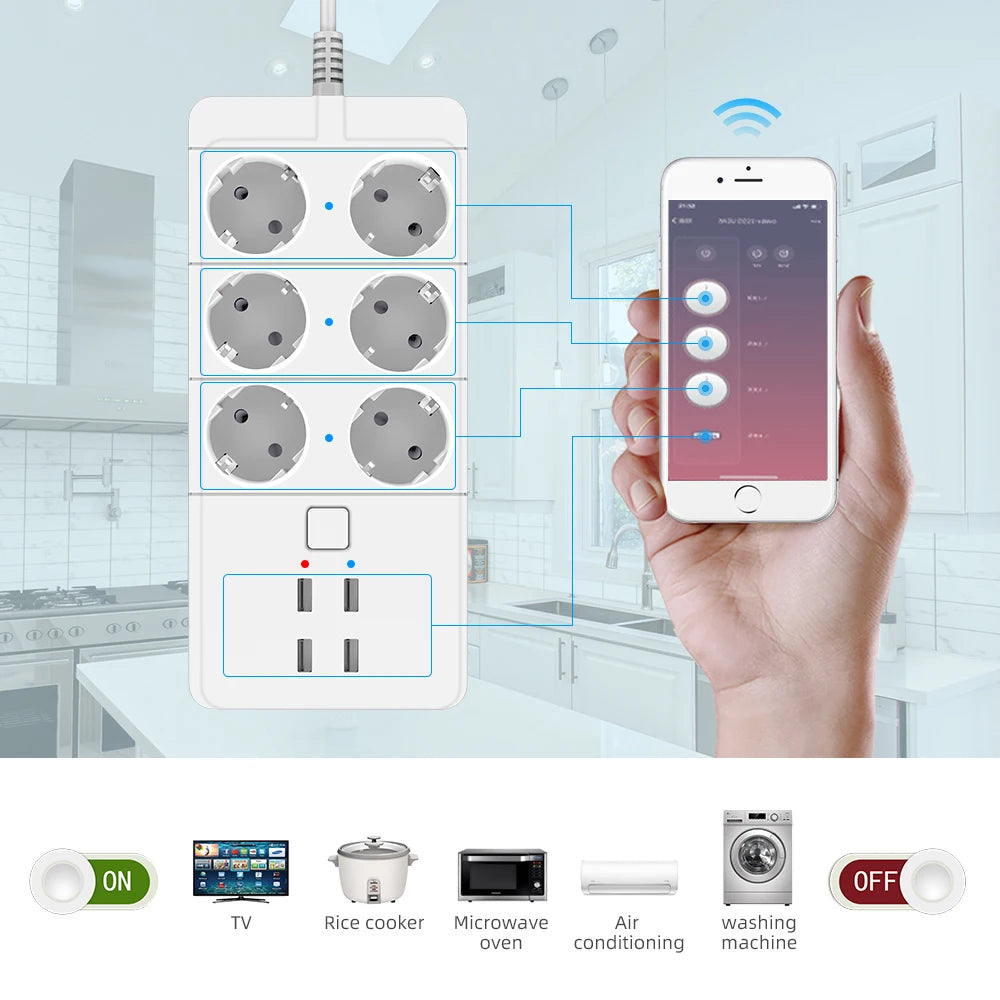 Smart Wifi Power Strip 3/4/6 EU 4USB Charging Port Timing With5V3.1A.Bluetooth Control Alexa Google Home Assistant