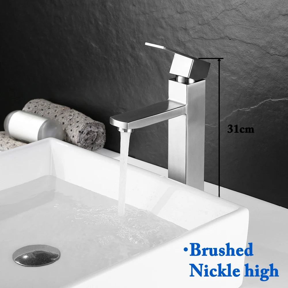 Basin Sink Bathroom Faucet Deck Mounted Hot Cold Water Basin Mixer Taps Matte Black Lavatory Sink Tap Crane（Hose Not Include）