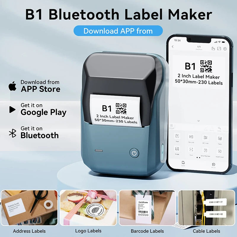 Mini Label Thermal Printer  B1 Portable Self-Adhesive Printer for Stickers round Labels Rolls UV Tag Bluetooth Printer