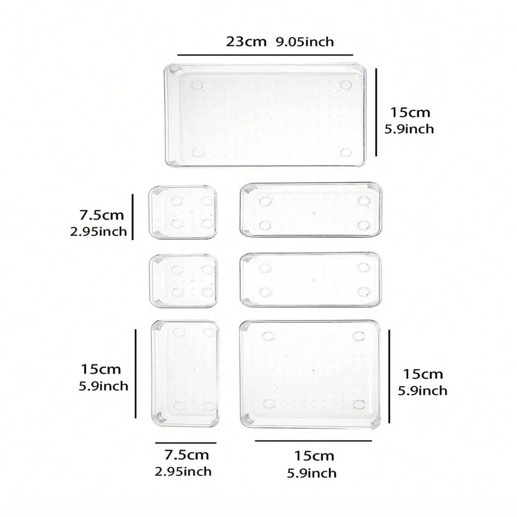 7Pc Desk Drawer Organizers Set Plastic Bathroom Storage Makeup Organizer Clear Transparent Storage Box Drawer Organizer