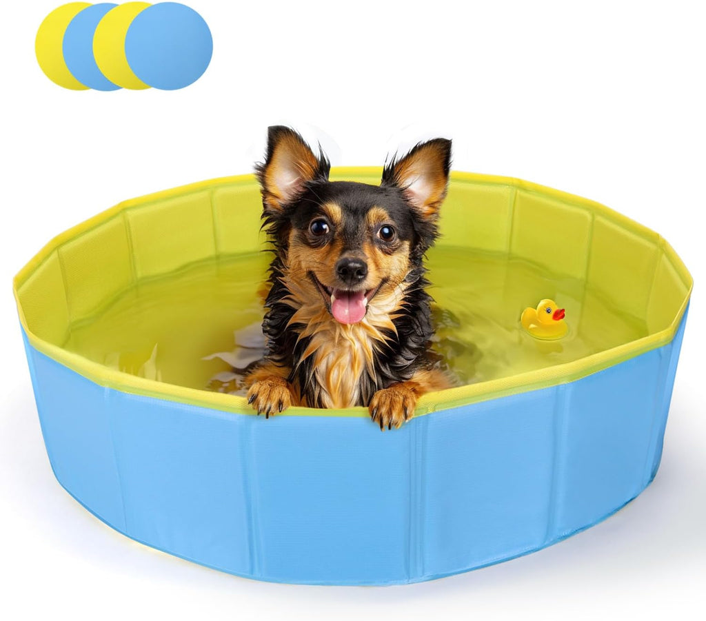 Nobleza Piscina Para Perros Grandes Y Pequeños, Bañera Plegable Rigida Antideslizante Para Mascotas, Gatos, 80 * 20Cm, S, Azul & Amarillo