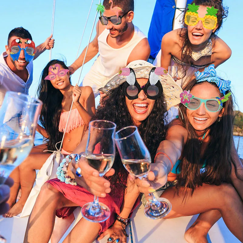 6Pcs/Set Hawaiian Party Sunglasses Flamingo Tropical Luau Pool Beach Party Decoration Supplies Funny Glasses Photo Props Wedding
