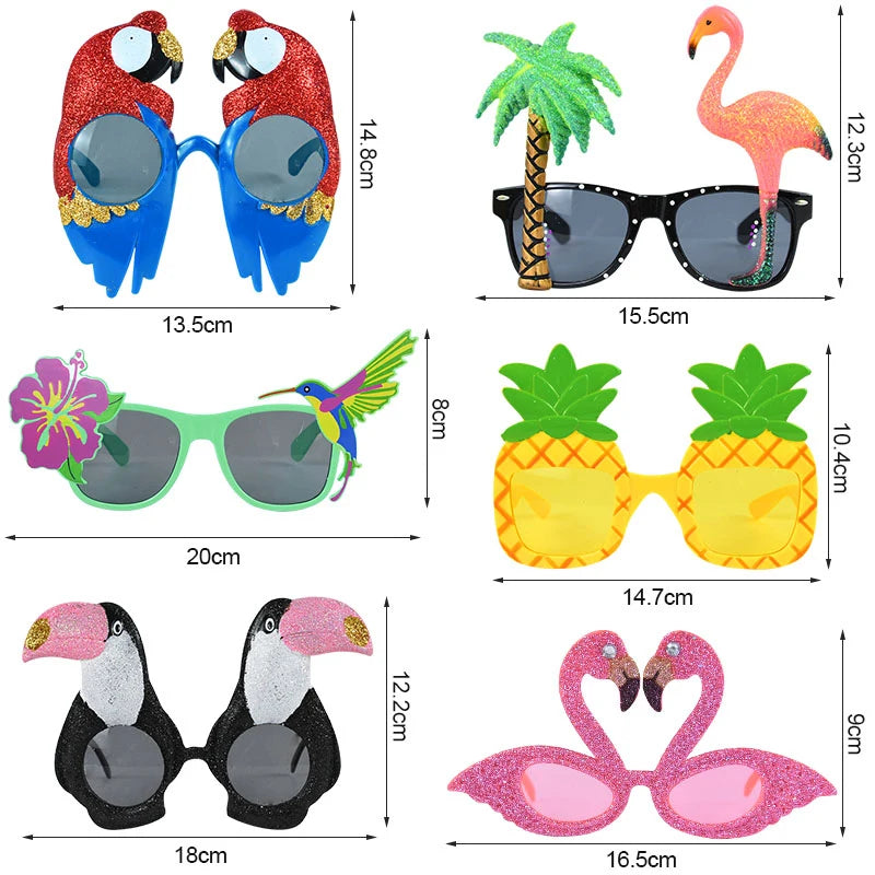 6Pcs/Set Hawaiian Party Sunglasses Flamingo Tropical Luau Pool Beach Party Decoration Supplies Funny Glasses Photo Props Wedding