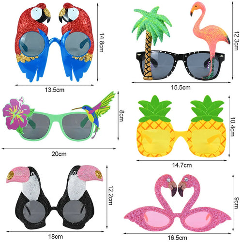 6Pcs/Set Hawaiian Party Sunglasses Flamingo Tropical Luau Pool Beach Party Decoration Supplies Funny Glasses Photo Props Wedding