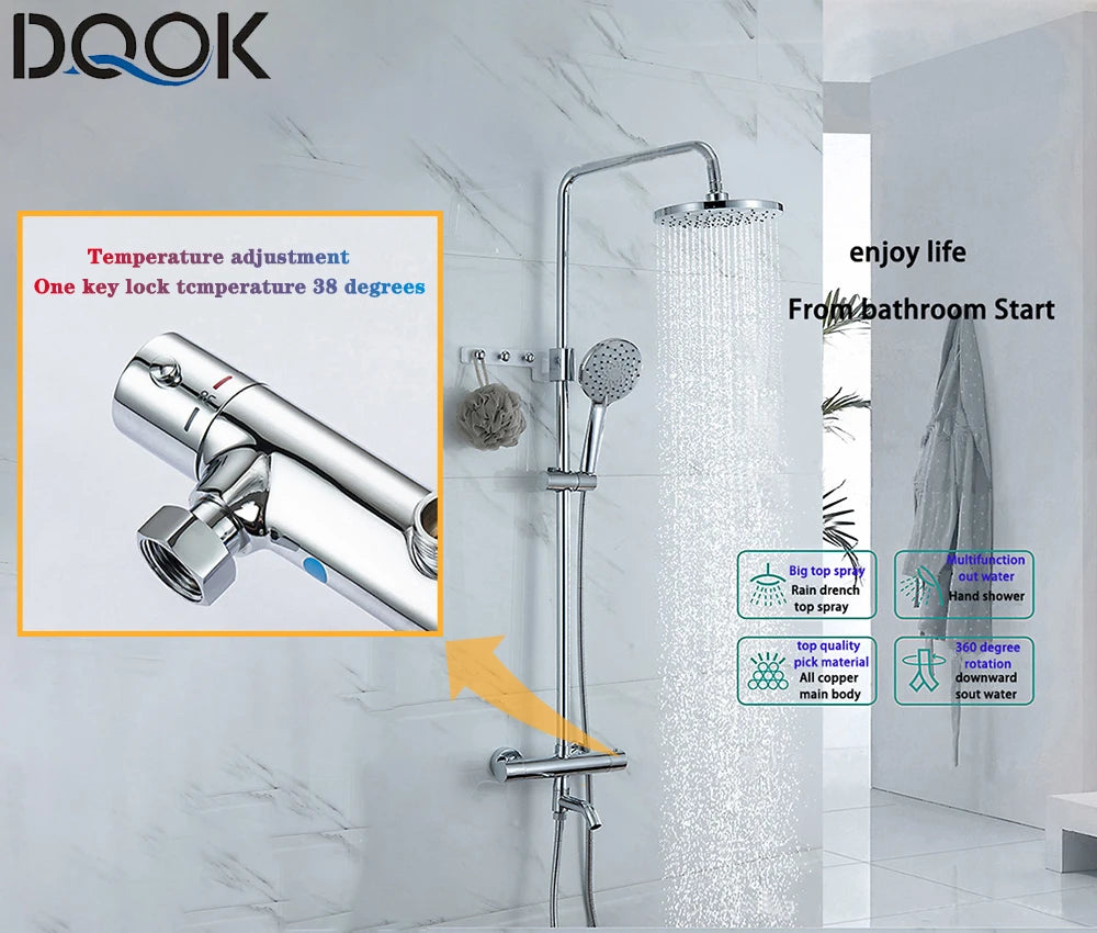 Thermostatic Shower Faucet Chrome Bathroom Shower Mixer Set Waterfall Rain Shower System Bathtub Faucet Taps