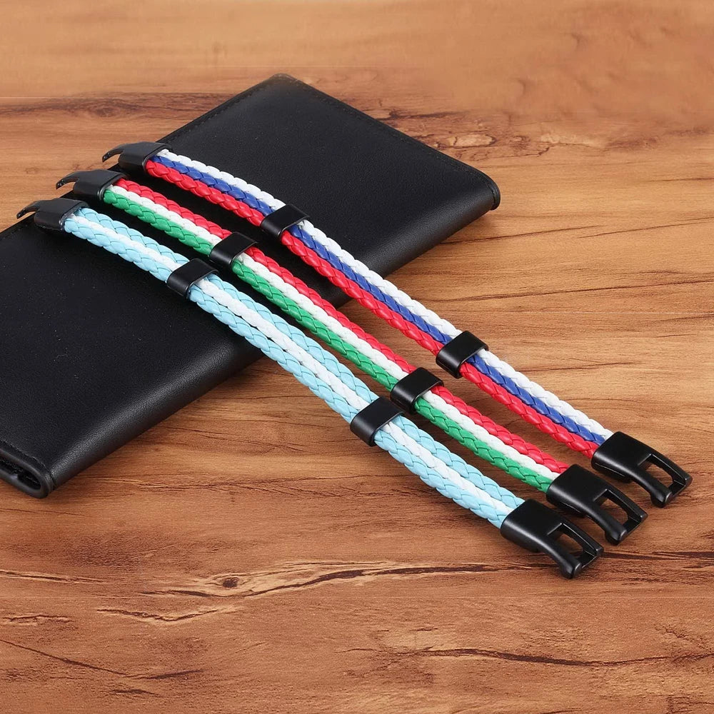 Stainless Steel Men Women Spain Germany France Italy Argentina National Flag PU Leather Bracelets Handmade Jewelry