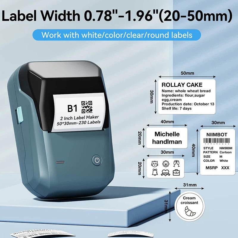 Mini Label Thermal Printer  B1 Portable Self-Adhesive Printer for Stickers round Labels Rolls UV Tag Bluetooth Printer
