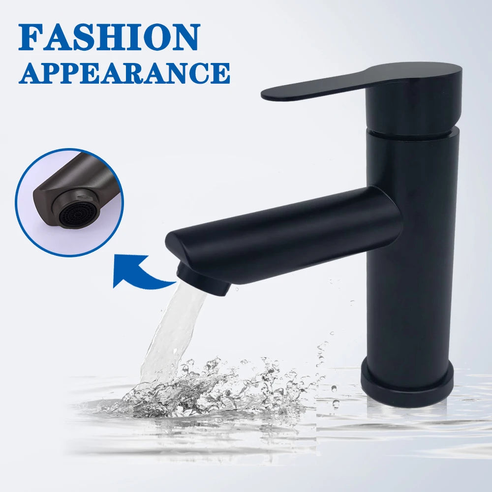 Basin Sink Bathroom Faucet Deck Mounted Hot Cold Water Basin Mixer Taps Matte Black Lavatory Sink Tap Crane（Hose Not Include）