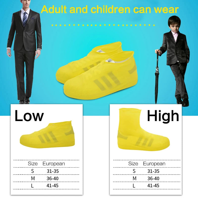 1 Pair Rubber Reusable Latex Waterproof Rain Shoes Covers Slip-Resistant Rain Boot Motorcycle Bike Overshoes Shoes Accessories