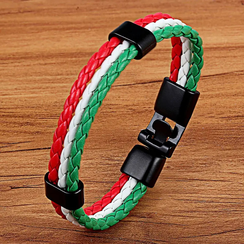 Stainless Steel Men Women Spain Germany France Italy Argentina National Flag PU Leather Bracelets Handmade Jewelry